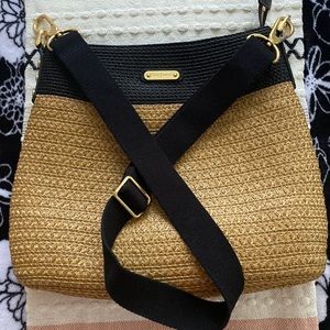Eric Javits Crossbody. Tan/Black Woven Material.